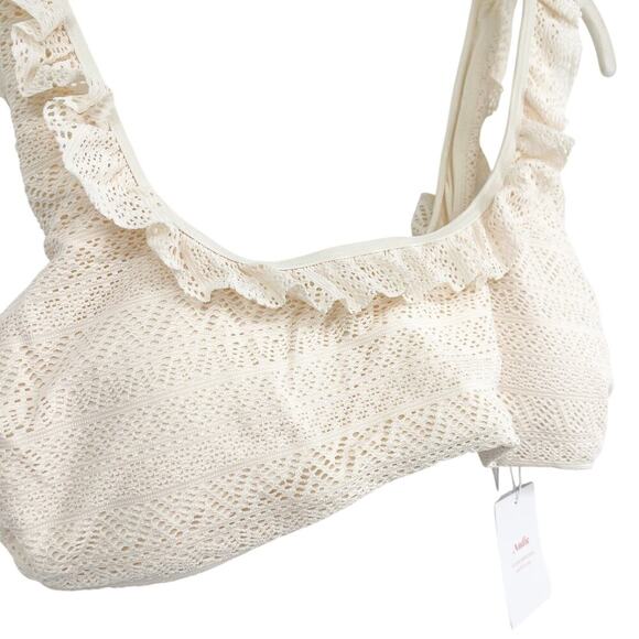 Andie Swim The Hydra Lace Ruffle Trim Bikini Top Vanilla Cream Large NWT - Picture 3 of 6